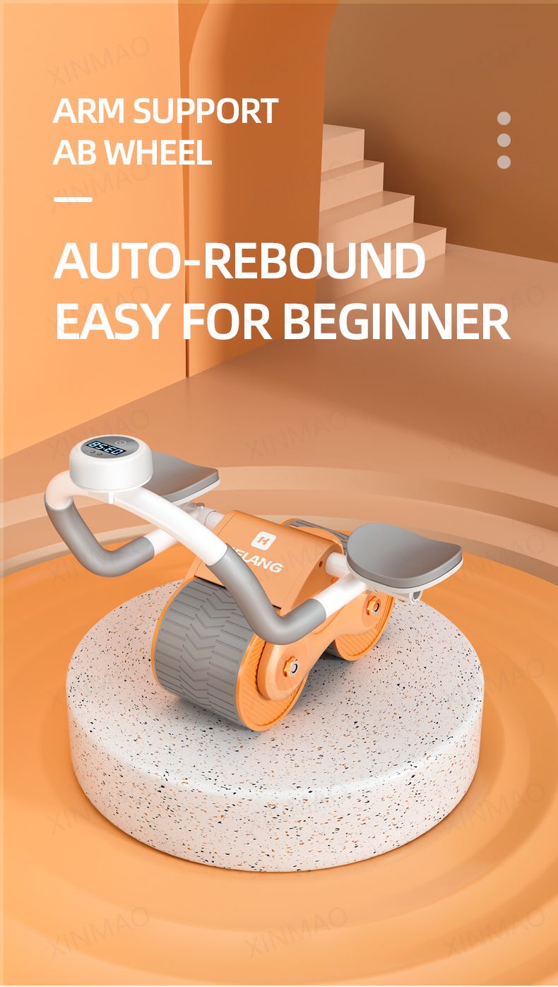 New Design Indoor Home Exercise Flat Elbow Supporter 2 Wheel Ab Trainer Automatic Rebound Abdominal Wheel Roller