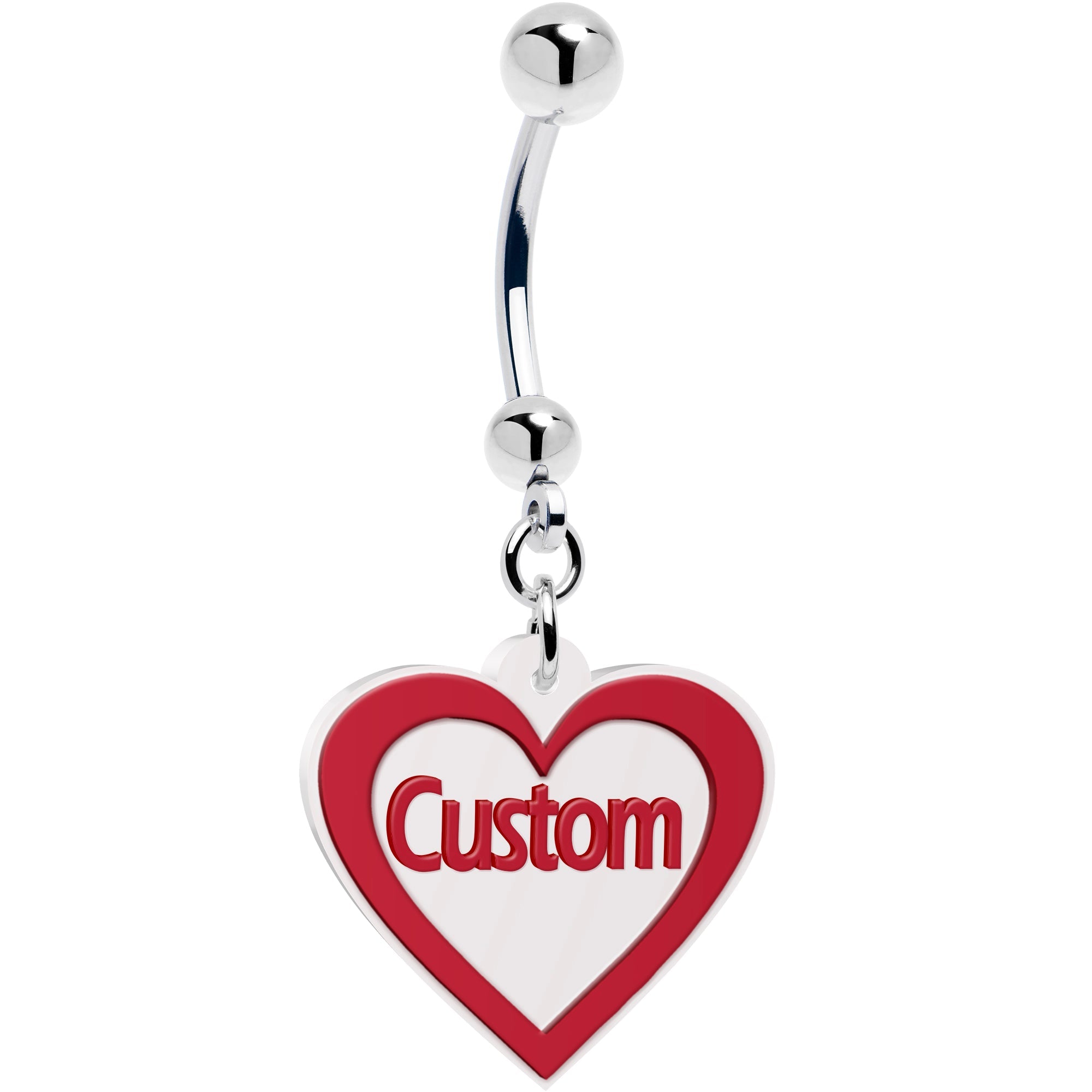 Custom Red White Valentines Day Heart Personalized Dangle Belly Ring